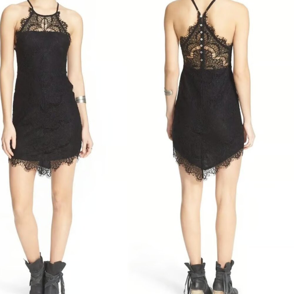 Free People black eyelash lace dress szXS